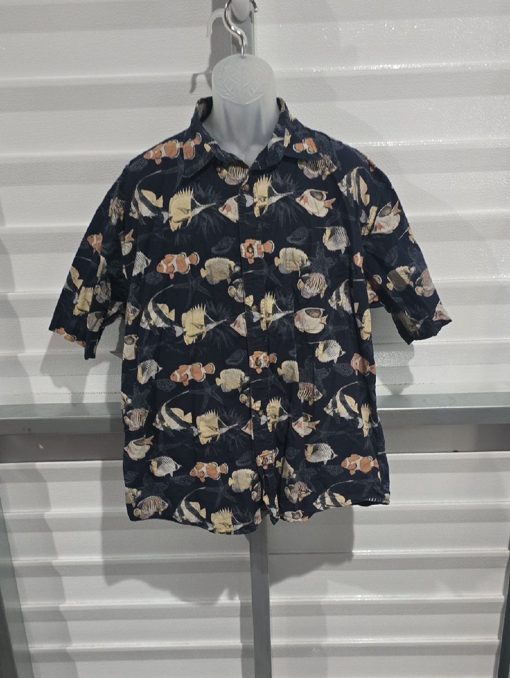 Boca Classics Casual Navy Short-Sleeve Fish Print Button-Down Shirt Size XL